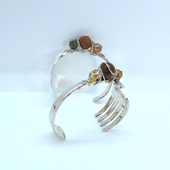 Vintage silverware bracelets - Handmade funky bangles 2 piece set - Picture 4 of 14